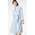 Blue 3D Striped Women's Flannel Knee Length Long Sleeve Robe